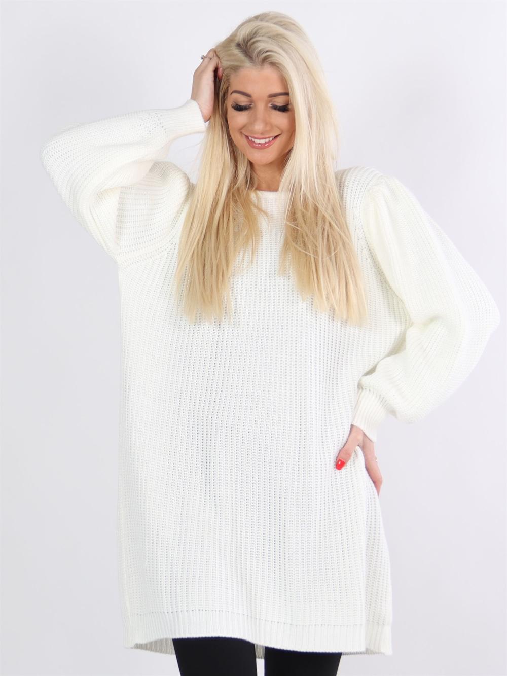 Mayse - Armégrön söt stickad klänning med ballongärmar